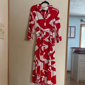 Zara Vibrant Red and White Maxi Dress